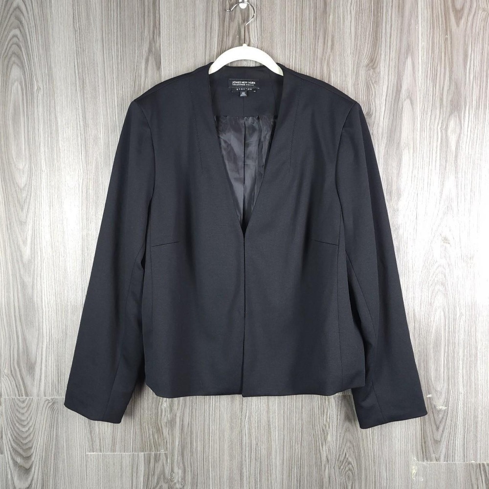 Jones New York Collection Woman Black Stretch Collarless Blazer Jacket 18W
